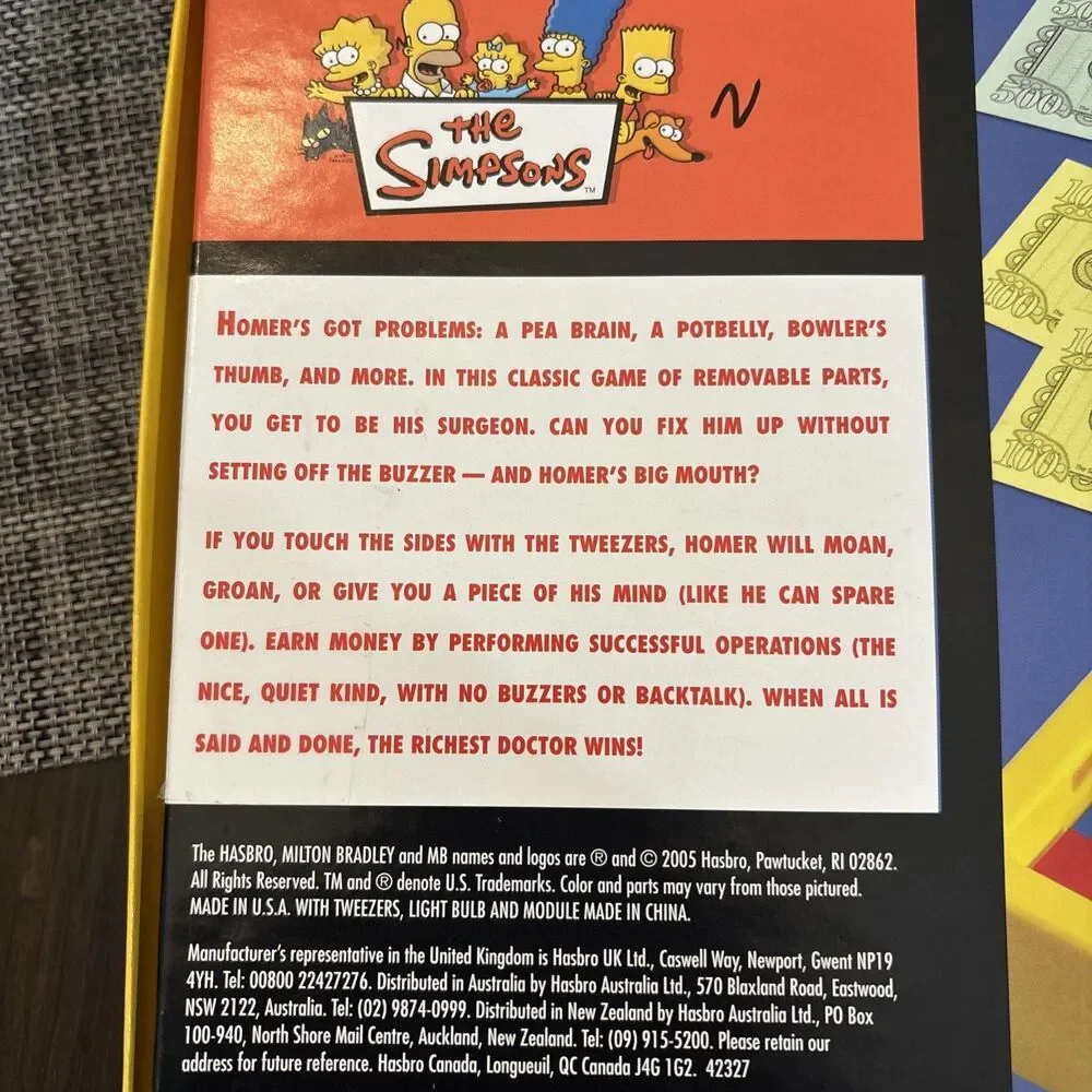 COMPLETE Homer Speaks Operation Simpsons Edition Board Game 2005 Milton Bradley